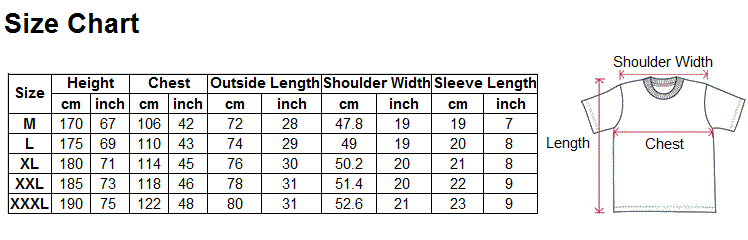 Kung Fu Clothing Uniform Size Chart